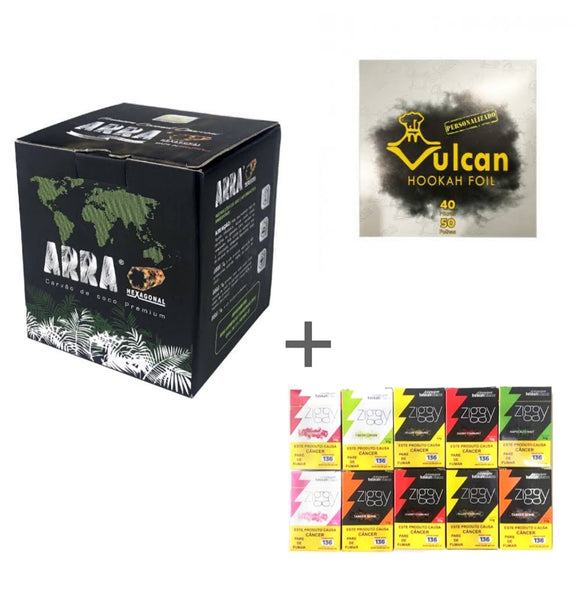 KIT PAC ZIGGY (10 unidades) + 1KG CARVÃO + 1CX ALUMINIO 50 FOLHAS