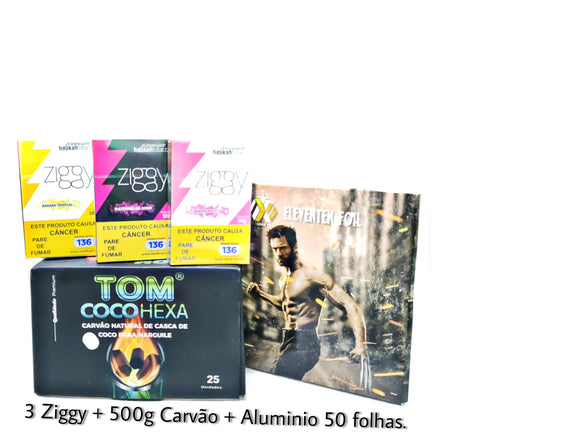 KIT 3 ZIGGY + ALUMINIO + 500G CARVÃO