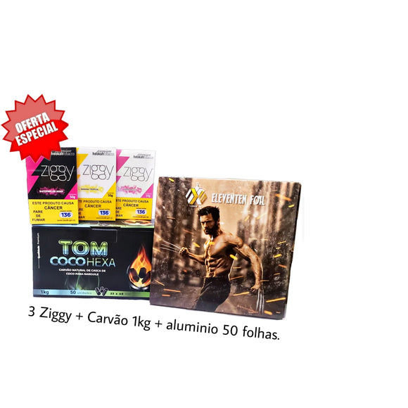 KIT 3 ZIGGY + ALUMINIO + 1KG CARVÃO