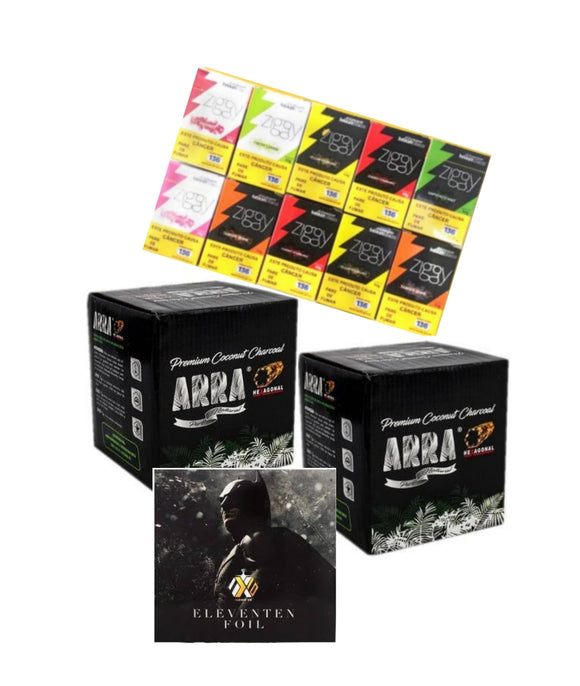 KIT 10 ESSENCIAS ZIGGY, 1 ALUMINIO 50 FOLHAS E 2KG CARVÃO ARRA OU HOT