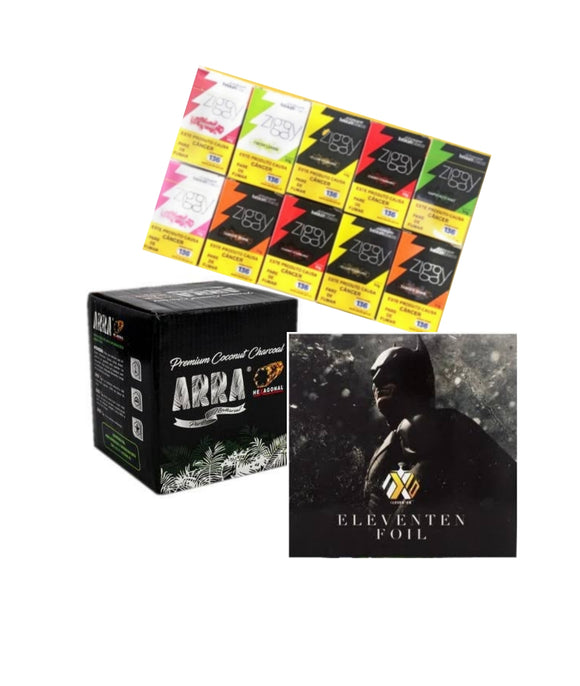 KIT 10 ESSENCIAS ZIGGY, 1 ALUMINIO 50 FOLHAS E 1KG CARVÃO ARRA OU HOT